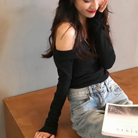 Áo Croptop Trễ Vai Tay Dài Thiết Kế Quyến Rũ Cho Phái Nữ