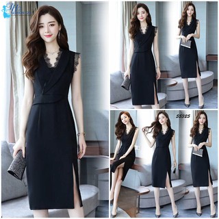 Đầm Nữ Ôm Váy Dự Tiệc Công Sở Dạo Phố Màu Đen Sát Nách Cổ V Xẻ Đùi