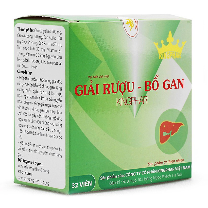GIẢI RƯỢU, BỔ GAN KINGPHAR – HỖ TRỢ GIẢI ĐỘC GAN (HỘP 32 VIÊN)