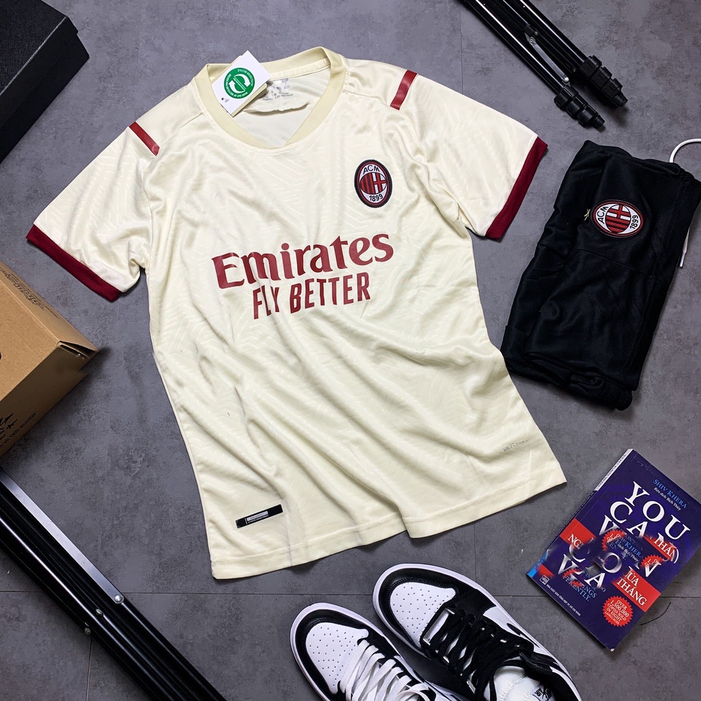 Set Bộ Thể Thao Nam Quần Áo Đá Banh CLB AC Milan Màu Vàng Chanh Sân Nhà - Sân Khách Chuẩn Áo Thi Đấu - Áo Bóng Đá
