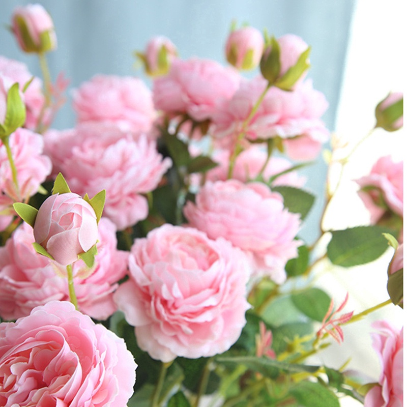 Bó Hoa Mẫu Đơn / Hoa Mẫu Đơn / Hoa Mẫu Đơn Giả Bằng Lụa 3 Đầu Màu Hồng / Trắng Trang Trí Sân Vườn / Bó Hoa Mẫu Đơn Màu Sắc