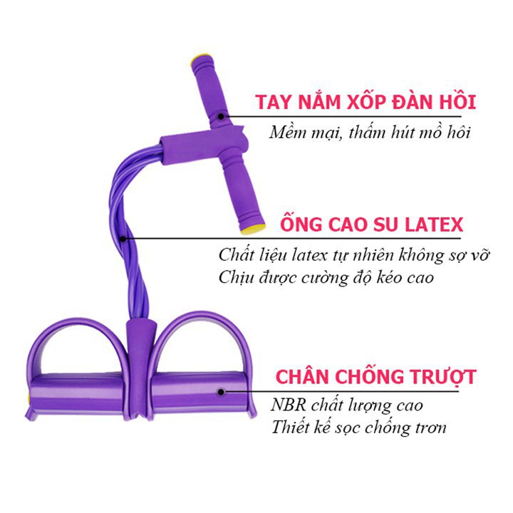 Dây kéo đàn hồi 4 ống cao su bàn đạp chân, dụng cụ tập gym thể dục săn chắc bụng tay vai tại nhà cho nam nữ tập thể hình