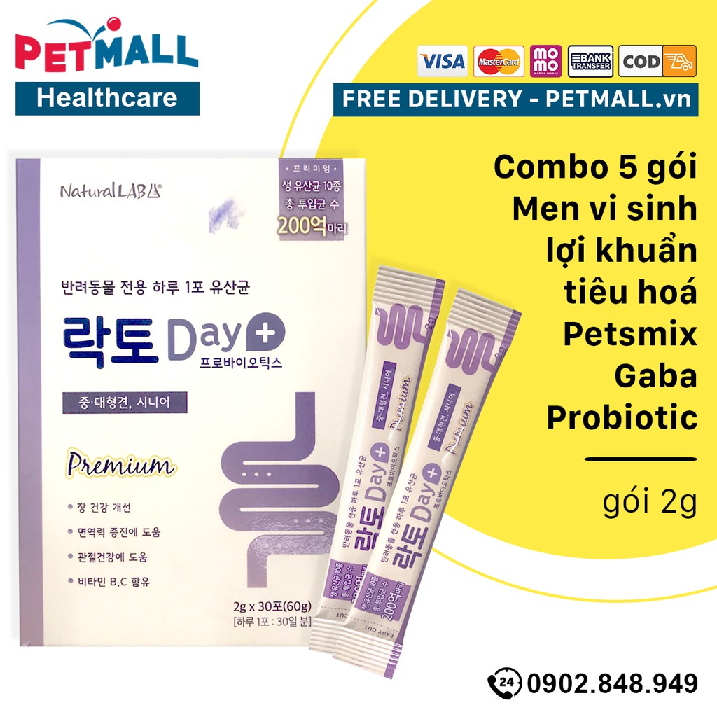 Combo 5 gói Men vi sinh lợi khuẩn tiêu hoá Petsmix Gaba Probiotic - gói 2g