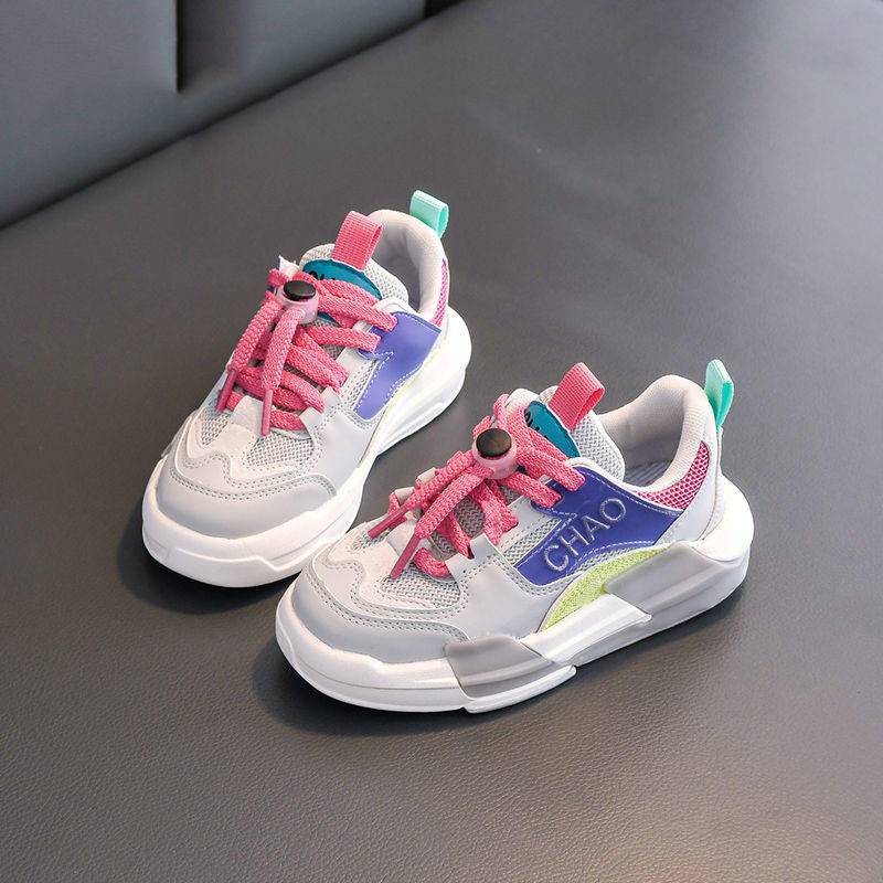 [Hàng Mới Về] Giày Thể Thao Thoáng Khí Đế Mềm Thoáng Khí Có Dây Buộc Phong Cách Xuân Thu Cho Bé Gái