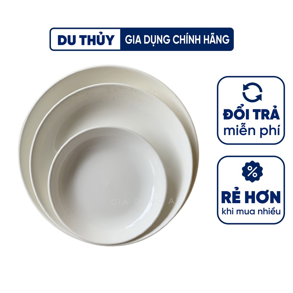 Dĩa sứ tráng men đáy sâu màu trắng men, đường kính 15/17.5/20.5/23cm, hàng cao cấp giá tốt của gia dụng Du Thủy