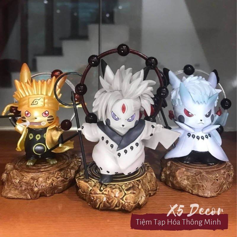 Mô hình trang trí bàn làm việc PVC cao cấp loại 1 - Fullbox hộp màu, Pikachu Naruto, Obito, Sasuke, Itachi