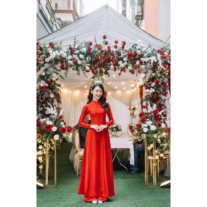 Áo Dài Gấm Tơ Tằm - Co Dãn - Bay Tà - Đủ Size - 1 Đổi 1