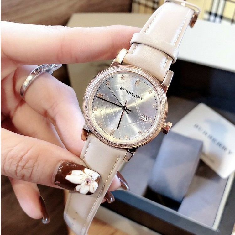 Đồng hồ nữ Burberry dây da cao cấp, viền đính đá, tặng box thẻ bảo hành 12 tháng - Đồng hồ BBR (burbery) MTP-STORE MTP-S