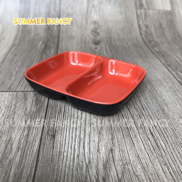Chén đĩa gia vị 2 ngăn 9 x 7.3cm / Dĩa tương 2 phần đen, nâu kem - small bowl F-C101