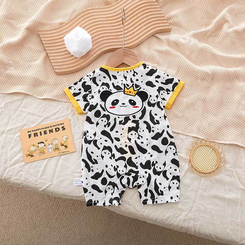 Áo Liền Quần Ngắn Tay In Hình Gấu Trúc Dễ Thương Cho Bé 0-18 Tháng Tuổi