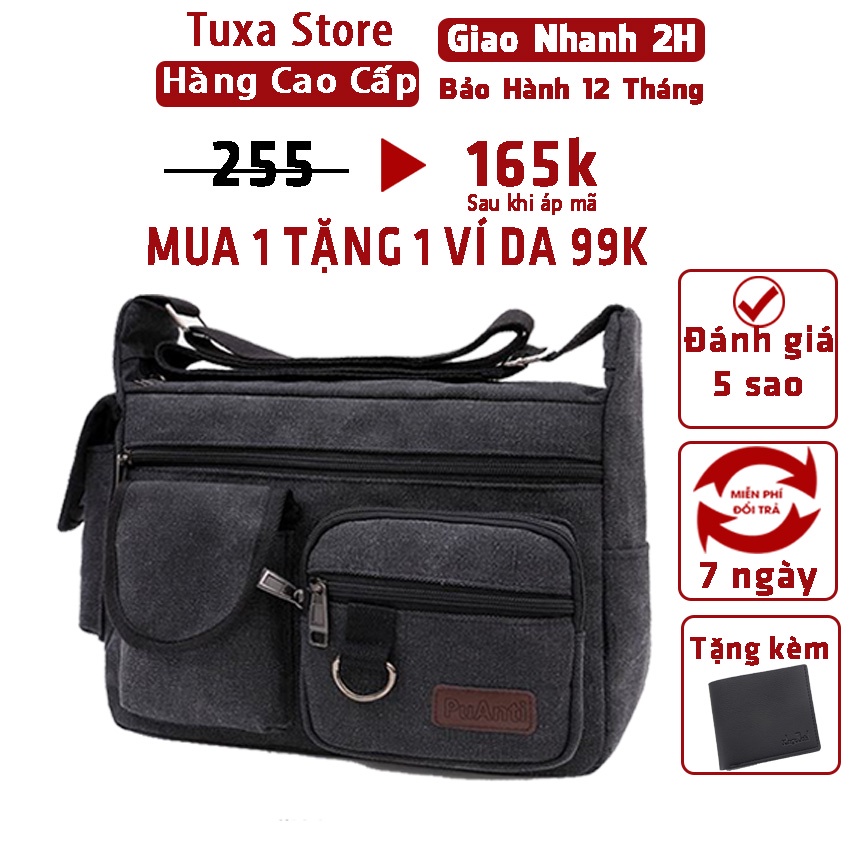 Túi Đeo Chéo Nam Vải Bố Phong Cách Cá Tính Thời Trang Cặp Nam Nữ Canvas Đi Học Đi Chơi Đựng Ipad Sách Tuxa