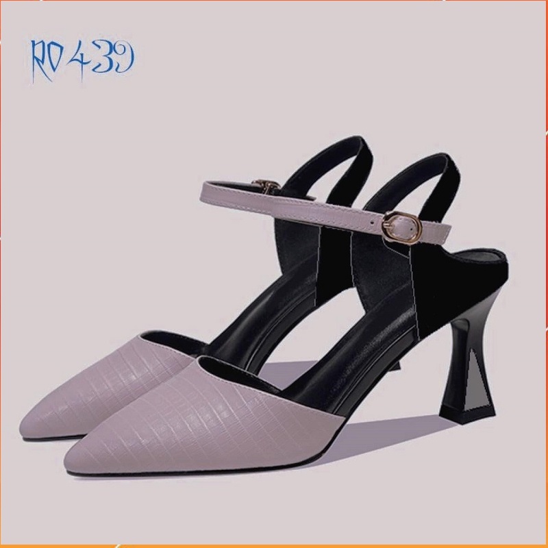 Giày cao gót nữ đẹp đế vuông 7 phân hàng hiệu rosata màu tím thời trang ro439