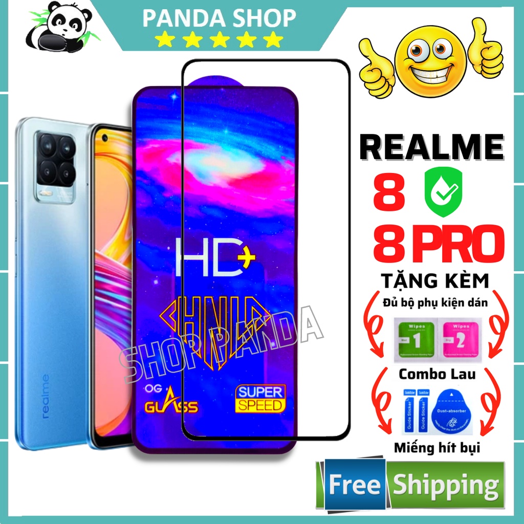 Kính Cường Lực Realme 8/ 8 Pro [5G] - Full màn hình và trong suốt - Phủ NaNo 100% - Độ trong suốt cao HD+