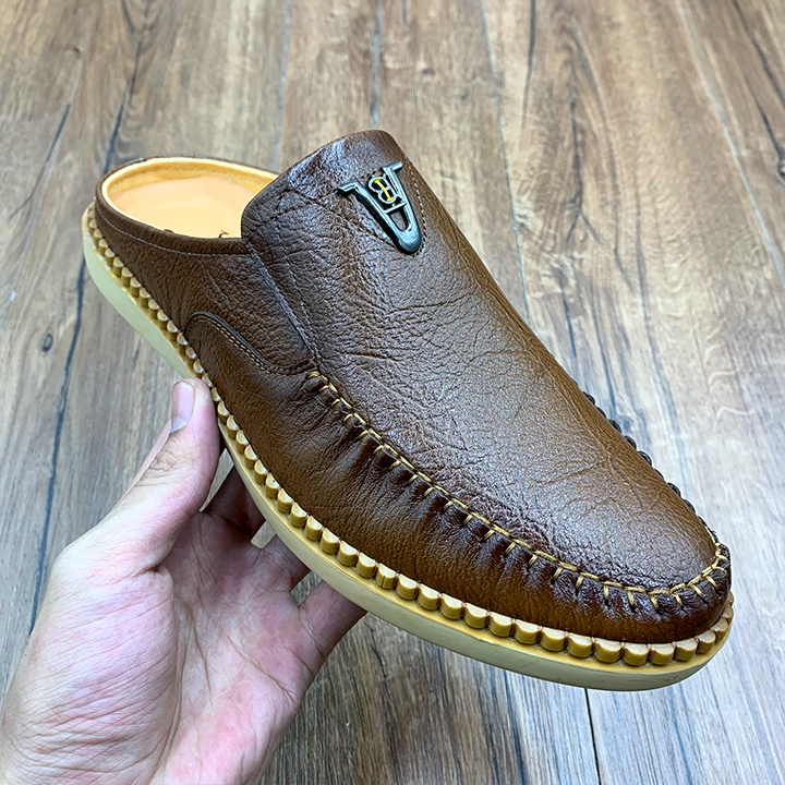 Giày sục nam da thật nguyên tấm cao cấp đế cao su khâu chỉ êm chân thiết kế kiểu giày sục thông minh dễ dàng sử dụng