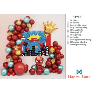 Combo bong bóng chúc mừng sinh nhật cho bé trai - Siêu anh hùng - Spiderman - Có backdrop, vương miện và đầy đủ phụ kiện