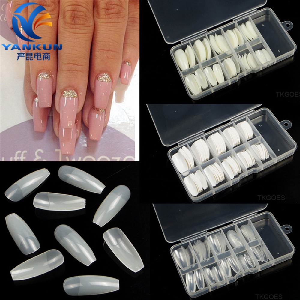 Set 100 móng tay giả màu trong suốt / tự nhiên / trắng độc đáo