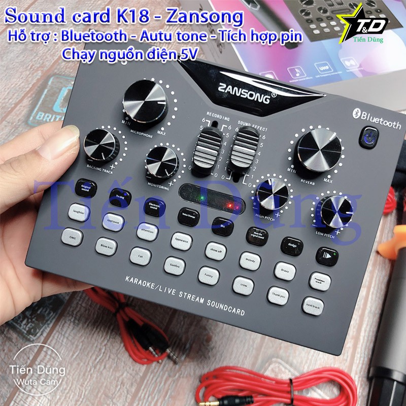 Bộ karaoke zangsong K18 kiêm sound card k18 và 2 mic không dây kèm dây truyền nhạc , dây livestream , dây nguồn