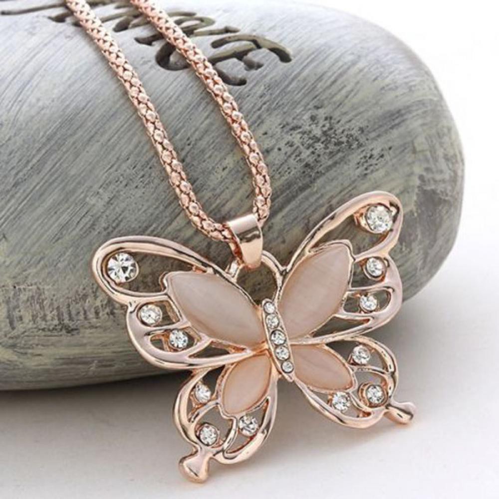 Dây chuyền mặt bướm mạ vàng đính đá Opal CZ