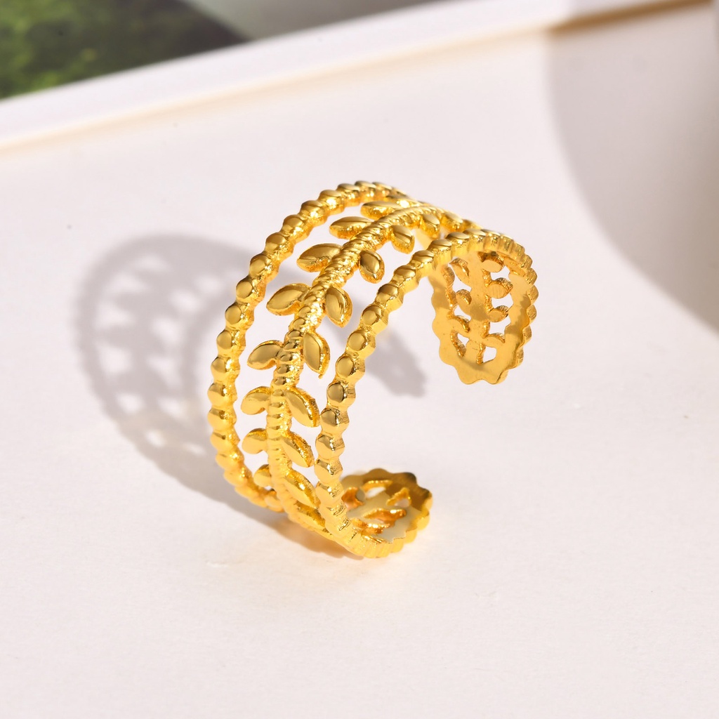 Nhẫn Hở Hình Chiếc Lá Màu Vàng Bằng Thép Không Gỉ Thời Trang Cho Nữ