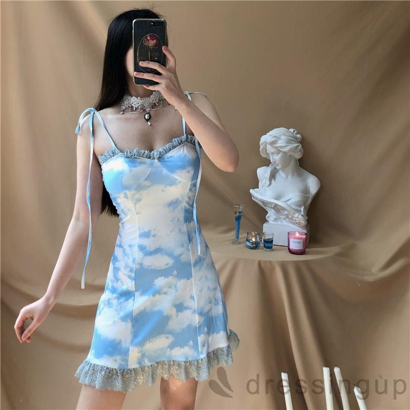 Đầm hai dây phối ren in hoạ tiết thời trang quyến rũ cho nữ | BigBuy360 - bigbuy360.vn