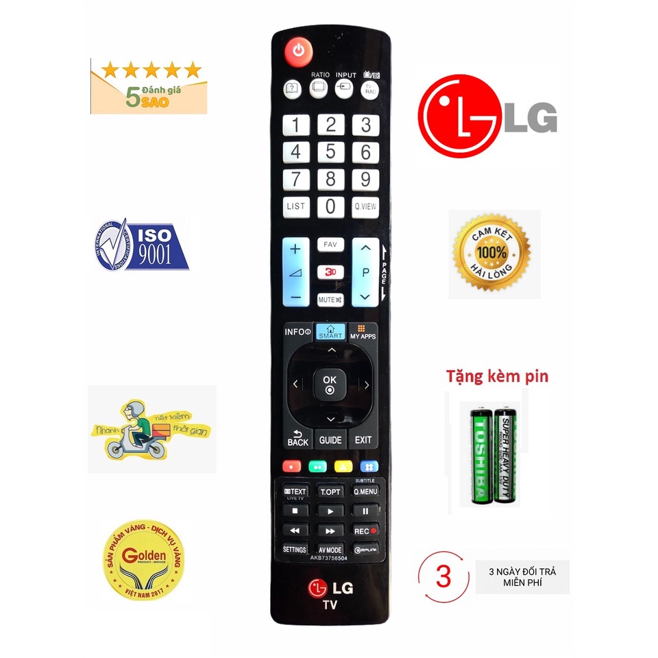 Điều khiển tivi LG AKB73756504 Xịn Đen Dài Lô Gô đỏ chính hãng zin theo máy -Tặng kèm pin - Remote LG AKB73756504