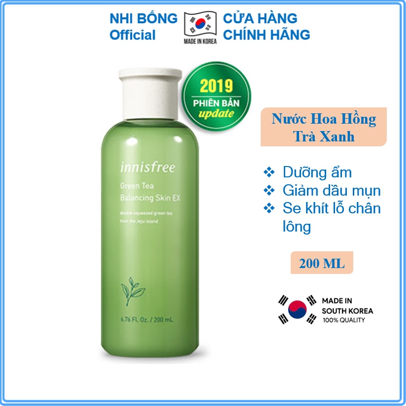 Nước hoa hồng chiết xuất từ trà Xanh Innisfree Green Tea Skin EX 200ml [ Cam Kết Chuẩn Hàn Quốc]