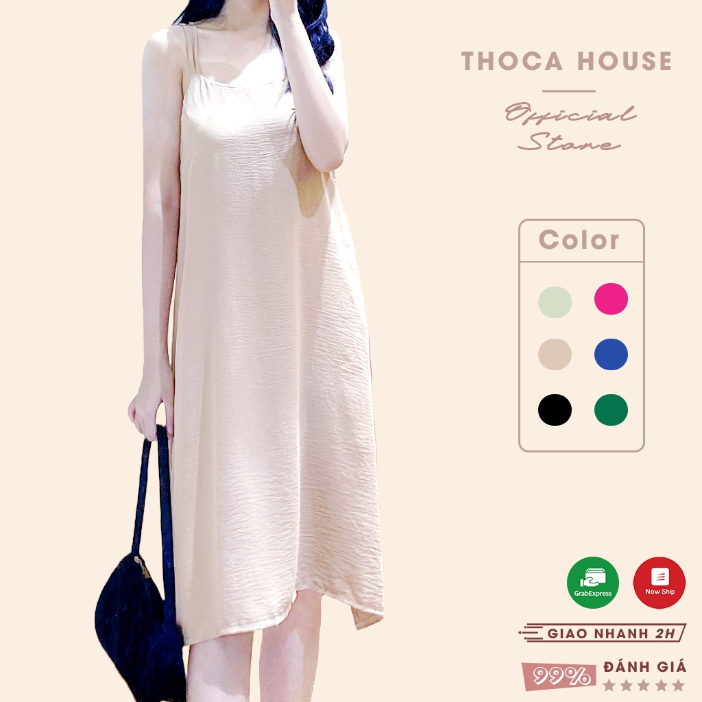 Đầm suông đi biển kiểu dây chéo xẻ tà cực xinh THOCA HOUSE nhiều màu, nữ tính thướt tha