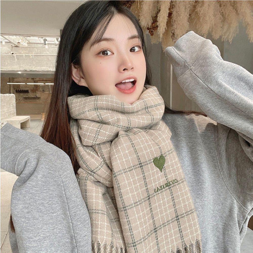 BACK2LIFE Khăn Choàng Cổ Kẻ Sọc Caro In Họa Tiết Trái Tim Thời Trang Mùa Thu Cho Nữ