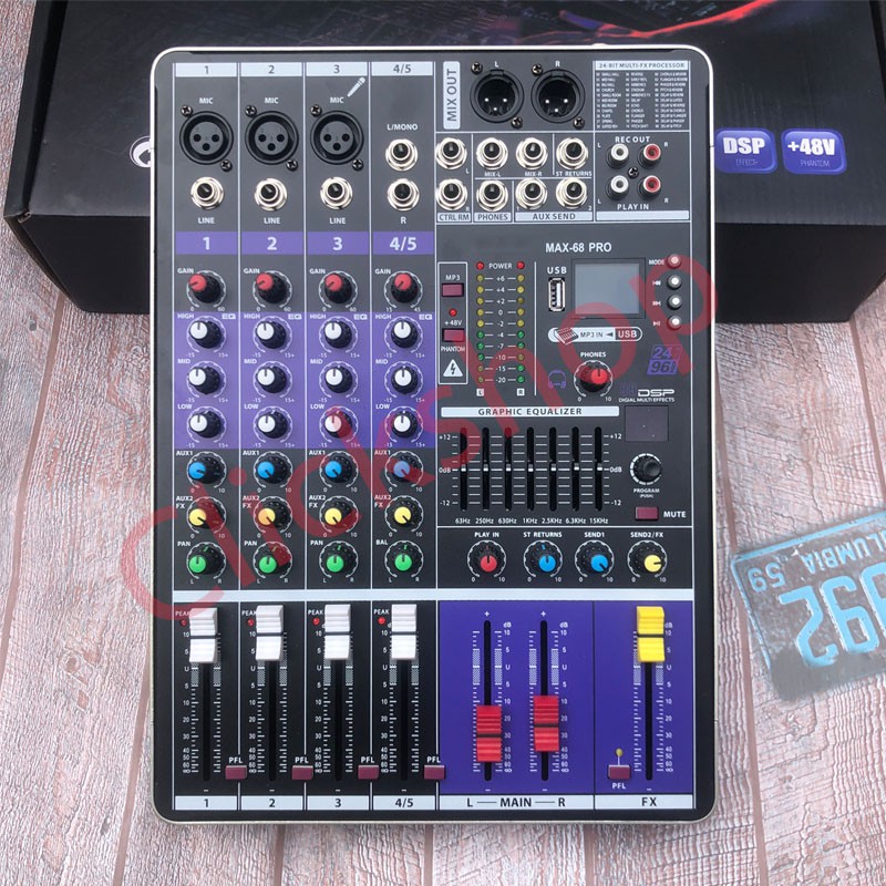 Bàn trộn âm thanh Mixer MAX 68 Pro có 99 hiệu ứng vang âm thanh chuẩn phòng thu, hát karaoke gia đình, live stream