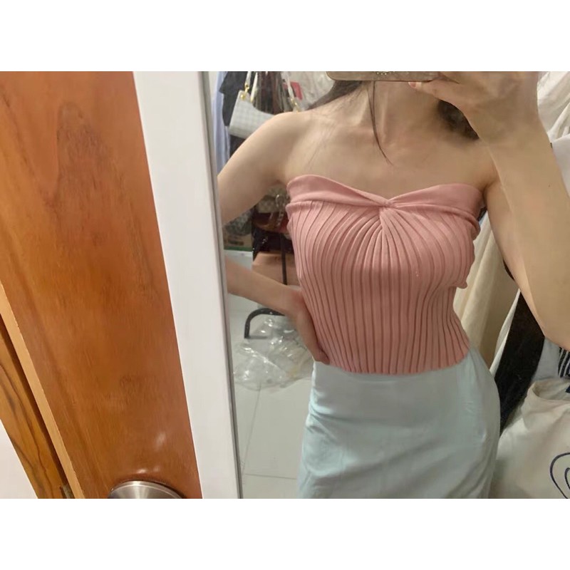 (Ảnh thật) (sẵn kem, hồng) Áo ống quây cup ngực len dệt kim xoắn ngực sexy quyến rũ diện thu đông 2020 | BigBuy360 - bigbuy360.vn