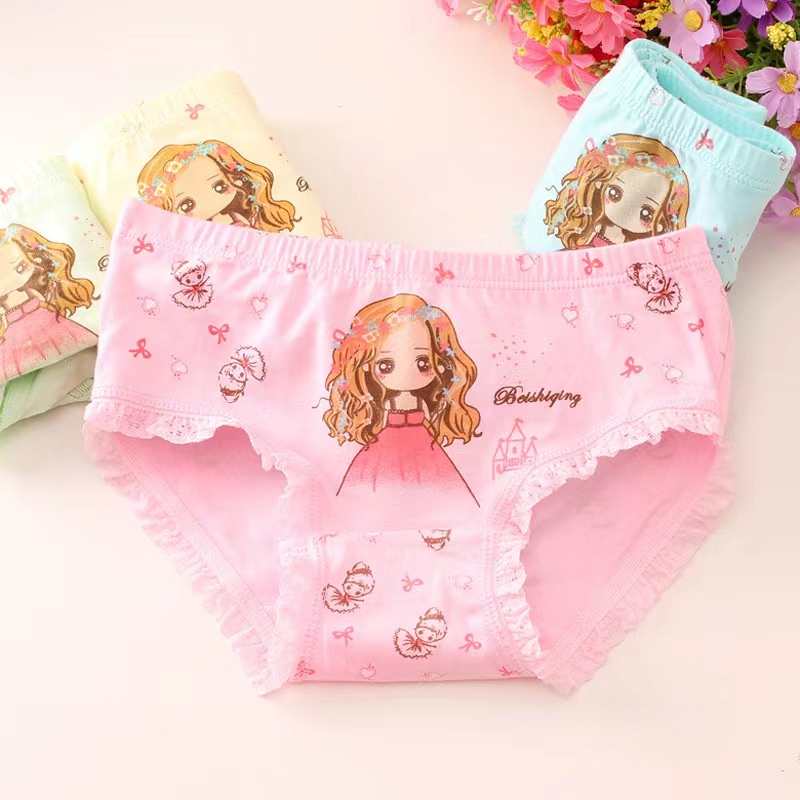 Set 4 Quần Lót cotton Họa Tiết Hoạt Hình Cho Bé Gái