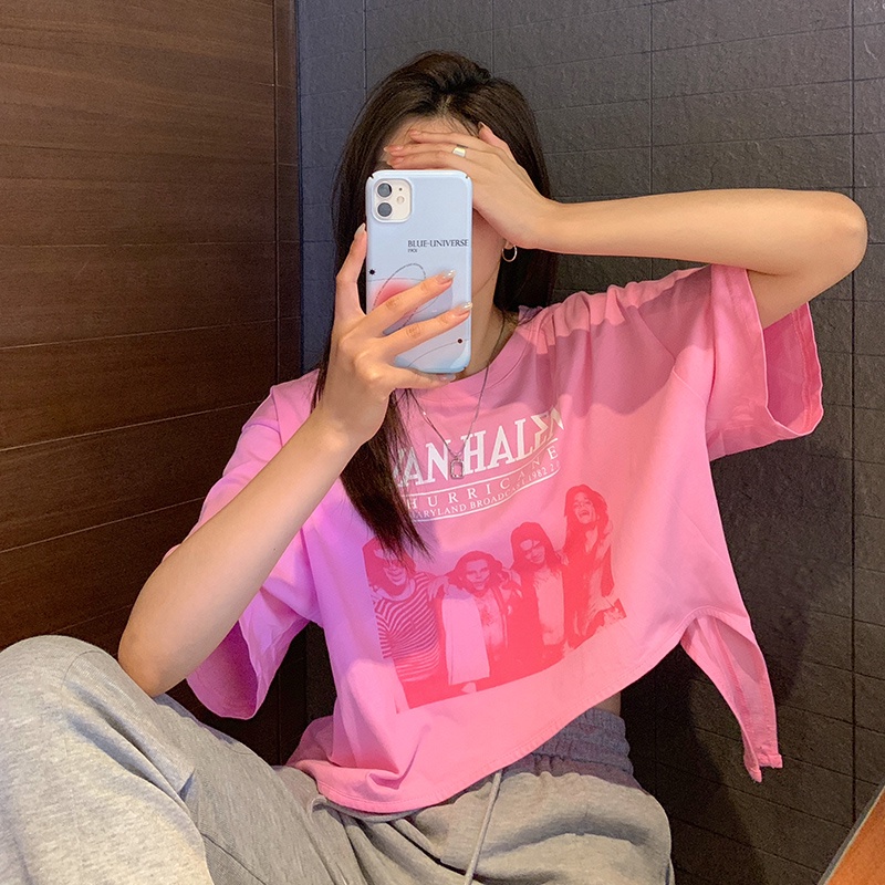 Áo Thun Nữ Ngắn Tay Cổ Tròn Form Rộng Thời Trang Hàn