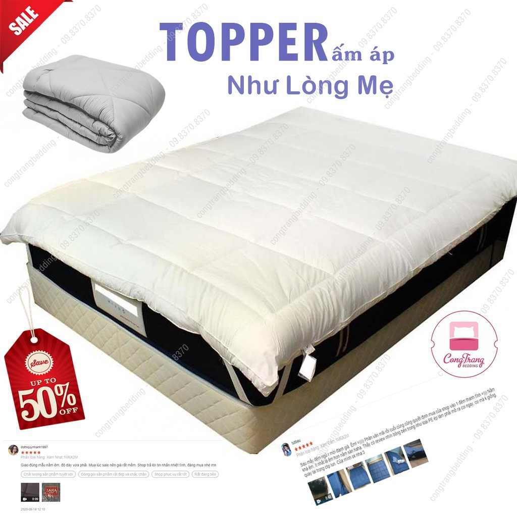 [GIÁ HỦY DIỆT] Nệm Topper Tấm làm mềm đệm cotton Đũi Hàn quốc mới nhất 2020 - Có Chun 4 Góc Cố Định Đệm