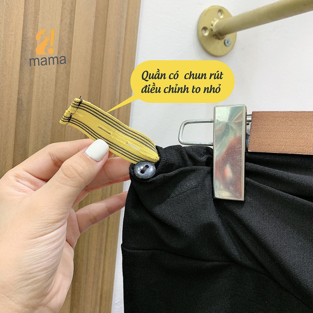 Quần bầu legging 2MAMA cạp chéo mùa hè màu đen con mèo - V37