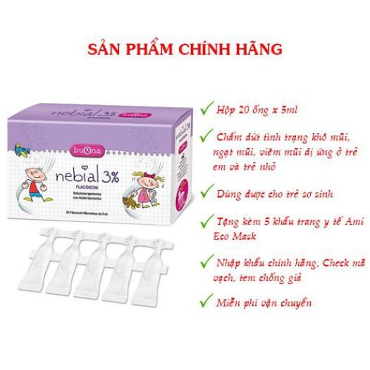 Buona Nebial 3% Flaconcini, Dung Dịch Nhỏ Mũi Giảm Sổ Mũi, Nghẹt Mũi - Hộp 20 Ống Đơn Liều 5ml
