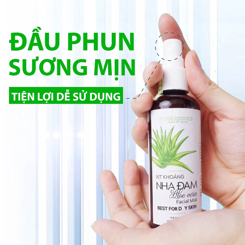 Xịt Khoáng Cấp Ẩm Làm Dịu Da MILAGANICS 100ml Chính Hãng (Trà Xanh, Hoa Hồng, Nha Đam, Hoa Lài)