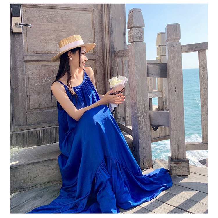 Đầm maxi xanh coban siêu cổ tích hở lưng sexy siêu dài