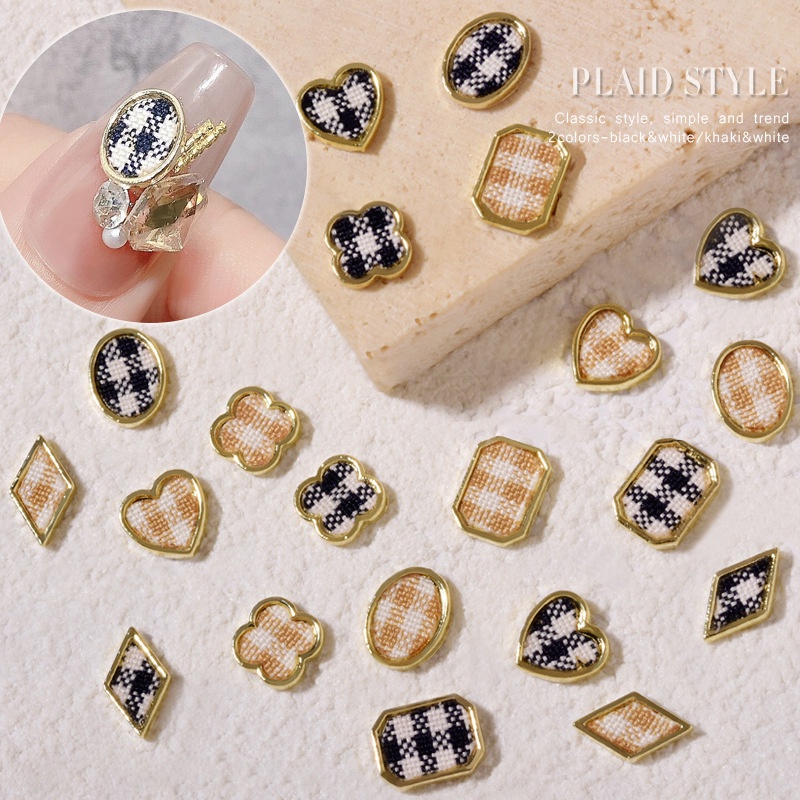Set 2 Phụ Kiện Trang Trí Móng Tay Nghệ Thuật Bằng Hợp Kim Nhôm Hình Bát Giác Màu Trắng Đen