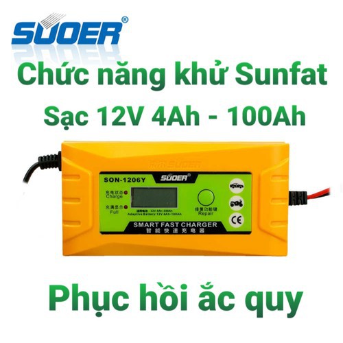 Sạc ắc quy khử Sunfat 12V - 6A có đồng hồ hiển thị - Suoer SON-1206Y