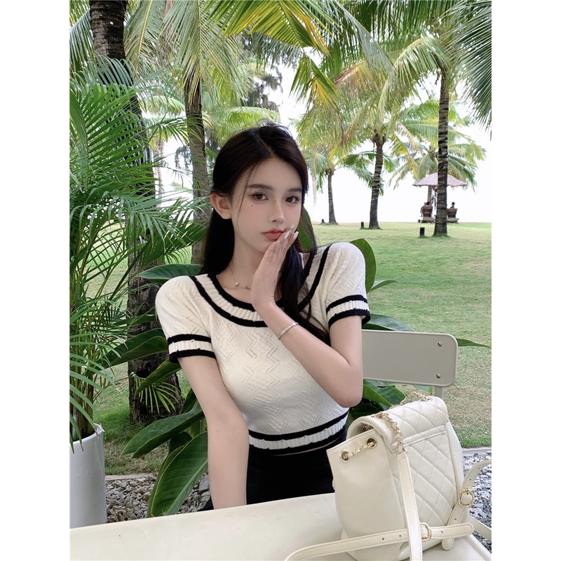 Áo QADCOL dệt kim phong cách Hàn Quốc thiết kế đơn giản cho nữ