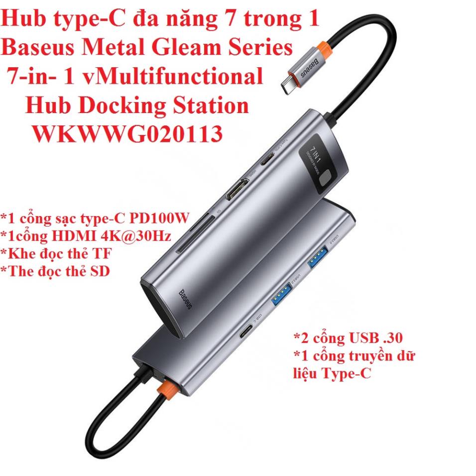 [Hub đa năng 7 trong 1] Bộ chia cổng type-C Baseus Metal Gleam Series WKWG020113