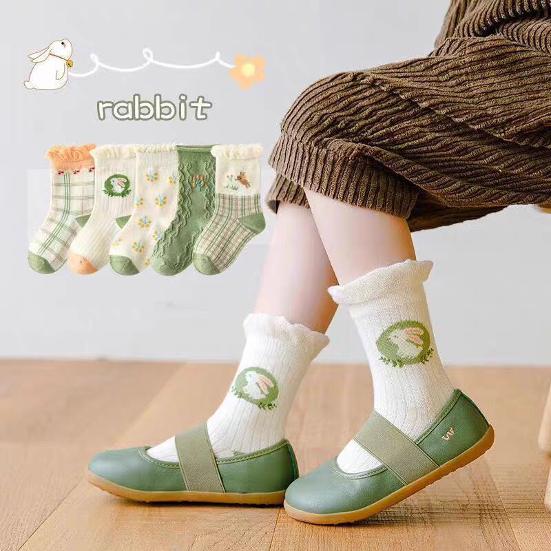 Set 5 Đôi Tất Cho Bé, Mẫu Xuất Hàn MINLIU Kids Socks Chính Hãng Cottong Co Giãn 4 Chiều Mềm Mại, Tất Bé Gái, Tất Bé Trai