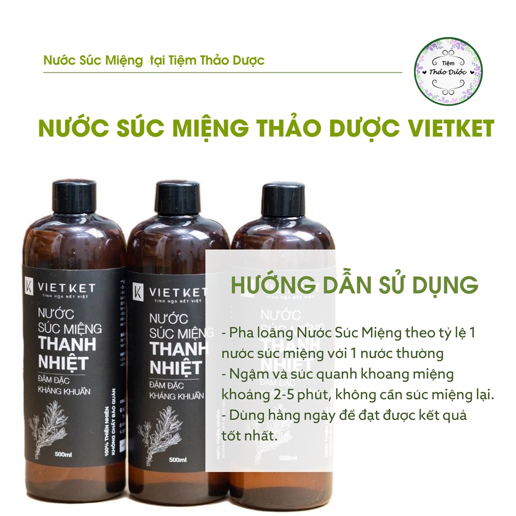 Nước súc miệng Tiệm Thảo Dược Xanh ngăn ngừa hôi miệng, khỏi lo chảy máu chân răng, viêm lợi dung tích 500 ml