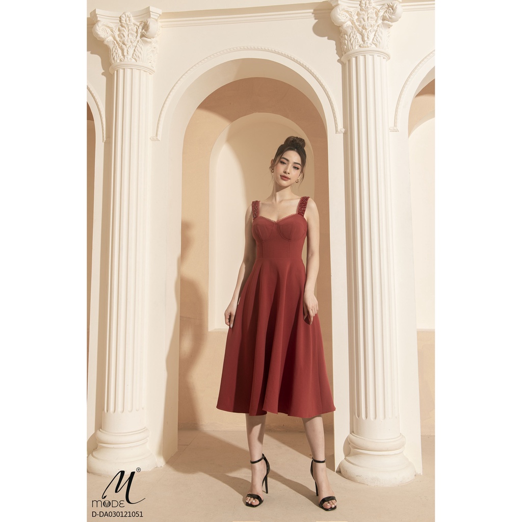 Đầm hai dây phối ren đính đá MMOutfit D-DA030121051