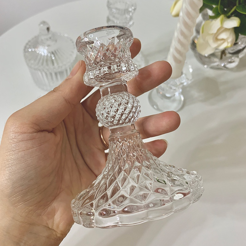 Chân nến thủy tinh phong cách retro trang trí tiệc tiện dụng