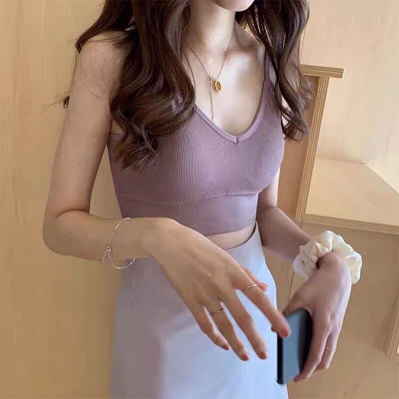 Áo croptop 2 dây nữ có mút ngực khoét lưng hàng Quảng Châu, bra gợi cảm sexy, bralette thun gân tập Gym, Yoga không gọng