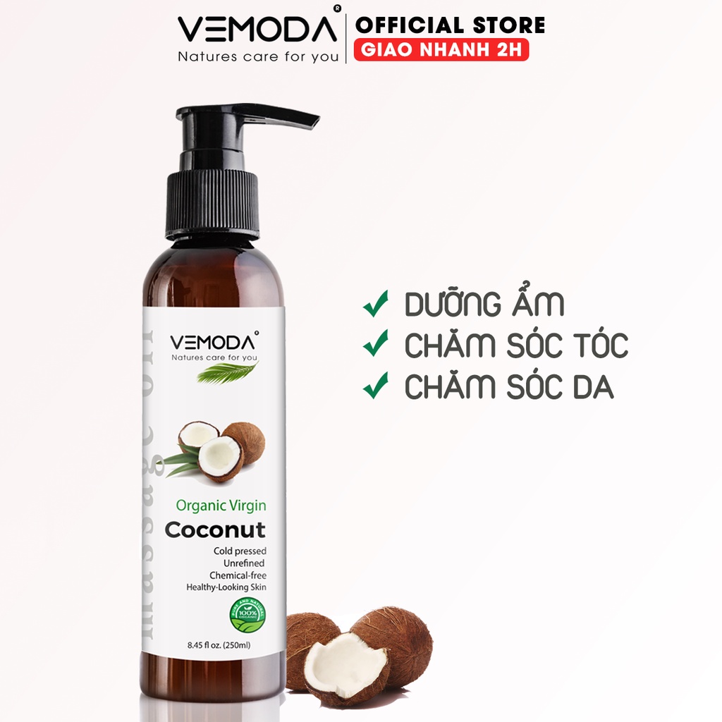 Dầu dừa ép lạnh massage body Vemoda - Spa | 250ml | Mát-xa thư giãn cơ thể, chăm sóc da, dưỡng ẩm, chăm sóc tóc