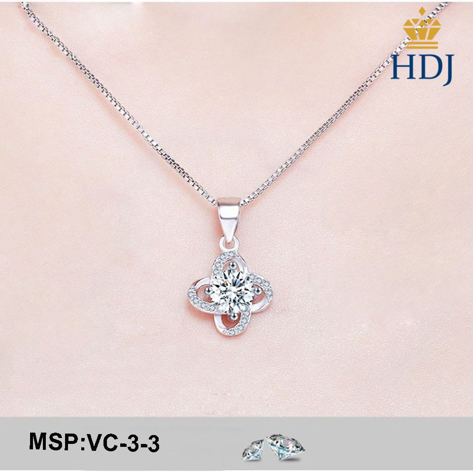 Vòng Cổ bạc Ý 925 Hình Cỏ bốn lá đính đá may mắn trang sức cao cấp HDJ mã VC-3-3 Hàng Đẹp