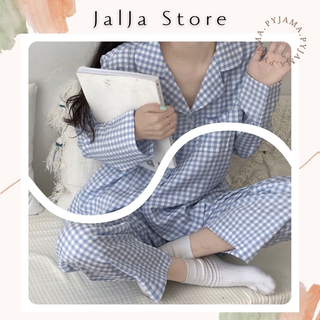 Bộ ngủ Pijama dài tay thu đông cao cấp đồ bộ mặc nhà mùa thu đông phong cách Hàn Quốc họa tiết kẻ caro JALJA Set02 | BigBuy360 - bigbuy360.vn