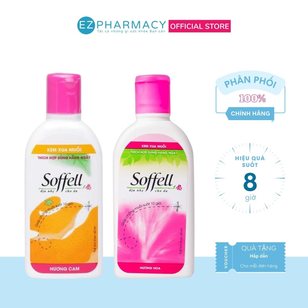 Kem Chống Muỗi Soffell Hương Hoa/ Hương Cam Indonesia 60ml